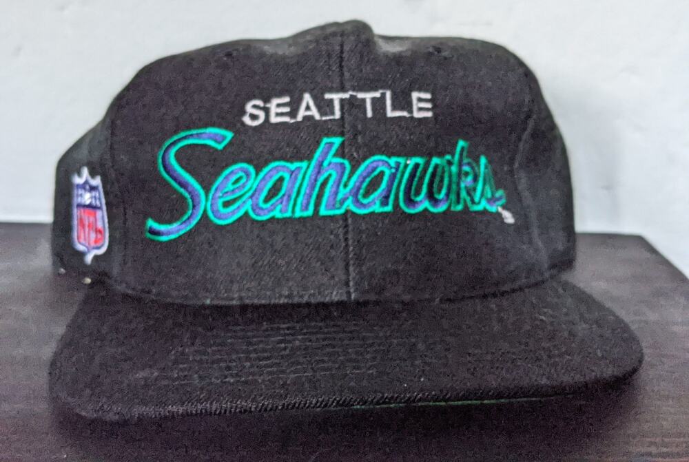 Seattle Seahawks SCRIPT Sports Specialties Double black teal snapback NFL vtg